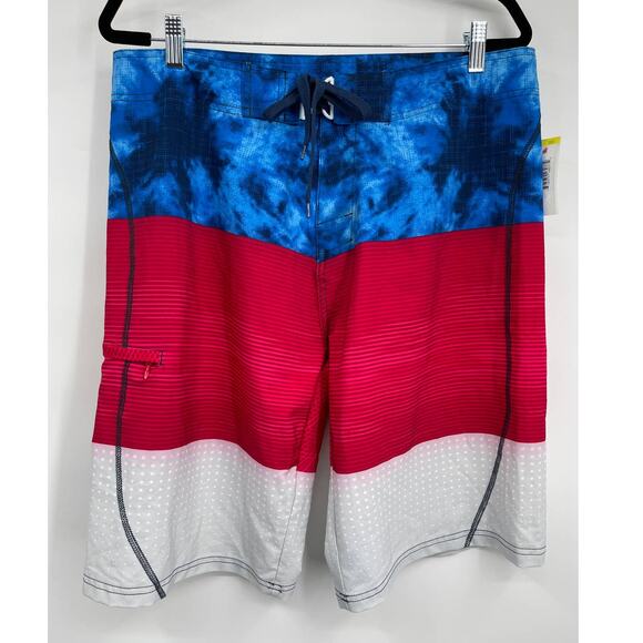 Joe Boxer Young Mens Blue Red White Board Shorts Swim Trunks NEW Size 36 - Picture 1 of 10